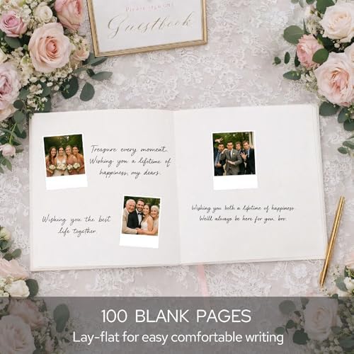 FEELOVE Wedding Guest Book with Embroidered Cover - 8.2" x 8.2" Elegant Guest Book for Party, Wedding Reception, Bridal Shower, Memorial, and Anniversary - Image 5
