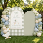 Set of 2 Arch Backdrop Covers Silly Goose Baby Shower Sage Green Gingham Birthday Party Gender Reveal Decoration (Goose,7.2FT & 6FT) - Image 5