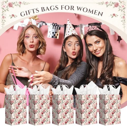 Sinload 50 Sets Rose Flower Gift Bags with Tissue Paper Bulk, Elegant - Image 6