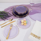 Rubtlamp 175 Pcs Purple Plastic Dinnerware Set (25 Guests), Clear Purple Plates With Gold Rim, Hammered Party Platos, Plates And Cups And Napkins Sets for Wedding, Party&Graduation - Image 6