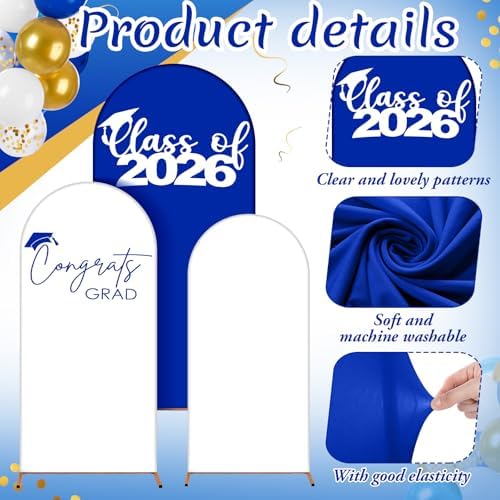 Foilswirl 2026 Graduation Decorations Class of 2026 Arch Backdrop Cover (4/5/6ft) Balloon Arch Cover Spandex Backdrop Blue White Golden Balloons for Graduation Season Class Party Decor - Image 4