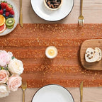 Artoid Mode 6PCS Caramel Gauze Gold Table Runner 120 Inch 10FT, Glitter Metallic Foil Sheer Dining Wedding Anniversary Holiday Table Decor for Home Party - Image 7