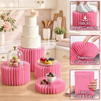 iobiotio Foldable Cake Stand Set, Reusable Buffet Risers, 4 Pack Round Dessert Stands with Acrylic Tops, Cardborad Display Stands for Weddings, Birthdays, Baby Showers, Parties, Home Decor, Pink - Image 3