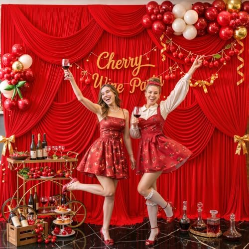 10 Panels Red Backdrop Curtain for Parties Wedding Wrinkle Free Red Photo Curtains Backdrop Drapes Fabric Decoration for Christmas Birthday Party Baby Shower 50ft(W) x 10ft(H) - Image 2