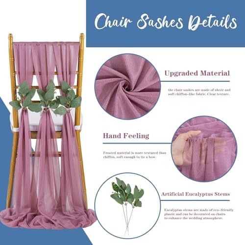 QueenDream Purple Wedding Chair Decorations: 50PCS Tulle Chair Sashes Cover Bands Aisle Sheer Chairs Bows for Birthday Party Banquet - Image 3