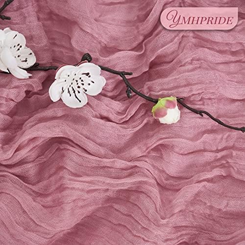 YMHPRIDE 12 Pack Cheesecloth Table Runner 35x120in Dusty Rose Table Runner - Image 3