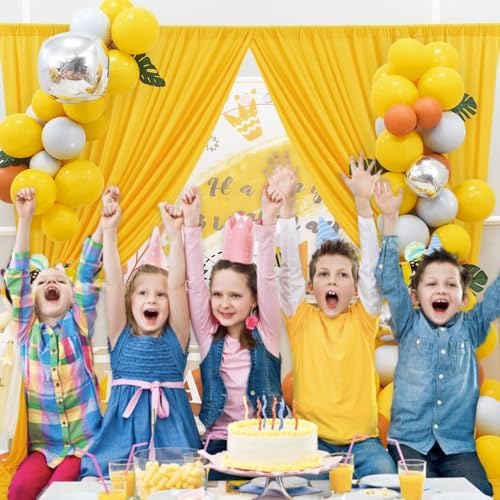 10 x 7 Feet Yellow Backdrop Curtain for Partie, Background Curtains for Photoshoot, Birthday, Wedding, Halloween, Thanksgiving, Christmas Day, New Year Party Decorations 5Ft x 7Ft, 2 Panels - Image 4