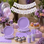 350 Pcs Lavender Party Supplies for 50 Guests, Elegant Paper Plates and Napkins Set with Cutlerys, Thickened 7'' & 9'' Decagonal Plates for Bridal Shower Tea Party Birthday - Image 5