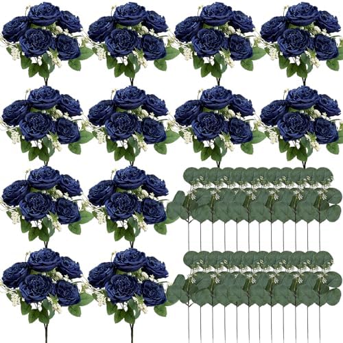 12 Bundles Royal Blue Artificial Peonies Silk Flowers Bulk - Image 2