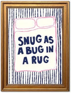 Snug As A Bug In A Rug Wall Art Cute Kids Quote Wall Decor Picture Preppy Pink Blue Striped Nursery Sign Poster Canvas Painting Print for Bedroom Playroom 24x16 inch Gold Framed by Unknown