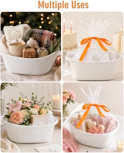 HAPPYER Gift Basket Set 6 Pack, Cotton Rope Woven Baskets with Ribbons Gift Bags Tissue Paper Cards Stickers, Empty Gift Baskets Bulk for Gifts Packaging, Decorative Storage Basket for Party Birthday - Image 6