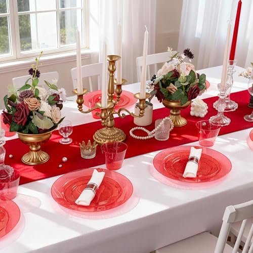 DaYammi 350PCS Red Glitter Plastic Dinnerware Set for 50 Guests - Image 5