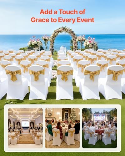 VEVOR Chair Covers, Polyester Spandex Chair Cover, Stretchy Flat-Front Chairs Protective Slipcover, Universal Fitted for Dining Party Wedding Banque (105PCS, White) - Image 2