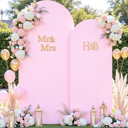 Pale Pink Photo Arch Backdrop Cover Set of 2 for Party Spandex 7.2 and 6ft Arch Covers Stretchy Backdrop Baby Shower Arch Stand Covers for Girls Birthday Wedding Bridal Shower Banquet Background - Image 2