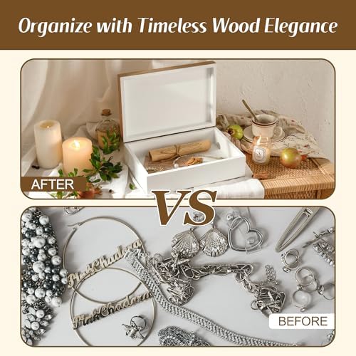 Wooden Keepsake Box - Decorative Wood Boxes with Hinged Lid, Butterfly Engraved Design, 10.24" W - Image 6
