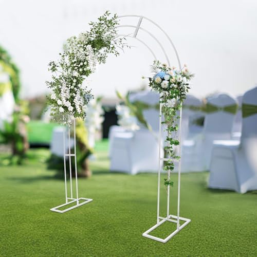 8.53Ft White Metal Wedding Arch Backdrop Stand with Base, Balloon Arch Stand Gold Backdrop Stand for Wedding Ceremony Bridal Baby Shower Photo Booth Party Decor (3-Layer White Wedding Arch) - Image 7