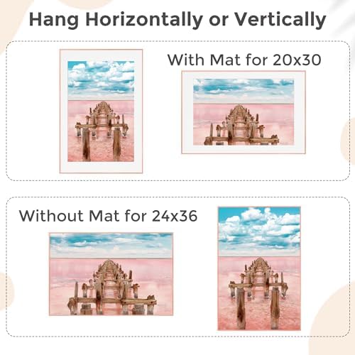 24x36 Metal Picture Frame For Wall With Mat For 20x30, 24''x36'' Aluminum Photo Frames With Tempered Glass For Home Decor, Minimalist Modern Poster Frame Horizontal And Vertical Formats, Rose Gold - Image 2