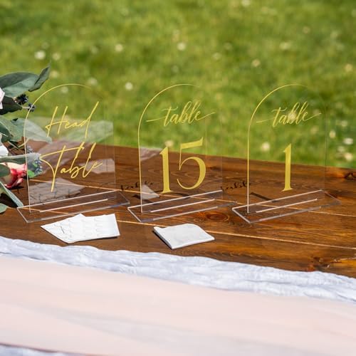 Clear gold Arched Wedding Table Numbers 1-15 with Stands, 5x7 Inch Acrylic Arch Sign with Holder, Clear gold Arch Acrylic Table Numbers for Wedding Reception(1-15, 5"x7") - Image 5