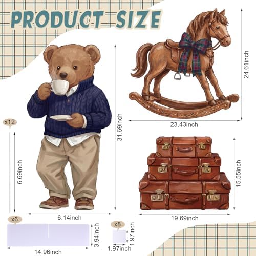 Novabright 3 Pcs Equestrian Bear Party Stands, Rocking Horse Suitcase Bear - Image 2