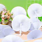 Yulejo 150 Packs White Hand Fans for Wedding Round Folding Plastic Handle - Image 5