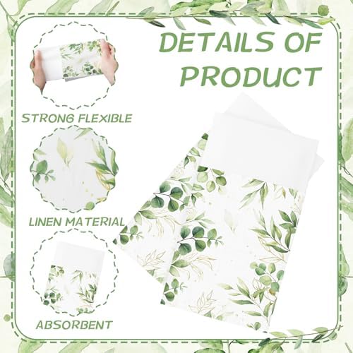 Potchen 100 Pcs Linen Feel Napkins Disposable, Green Eucalyptus Leaf - Image 5