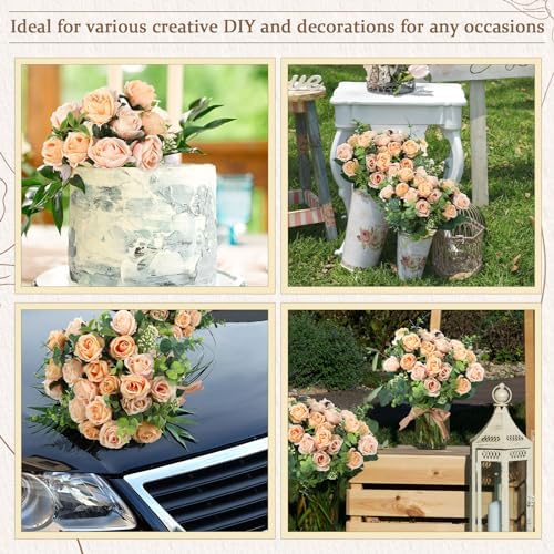 Zeyune 8 Pack 12 Inch Artificial Rose Bouquet, Champagne - Image 6