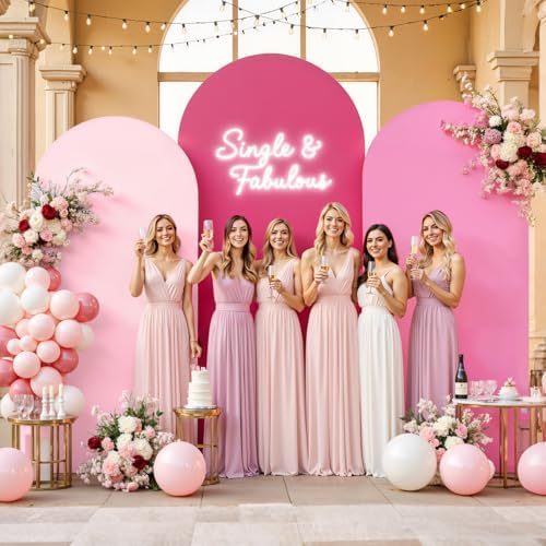 Set of 3 Arch Backdrop Covers(6ft, 5ft, 4ft) - Premium Stretchy Spandex Backdrop Arch Stand Cover for Baby Shower,Wedding,Party Decor Chiara Cover with Double-Sided Design(Pink) - Image 4