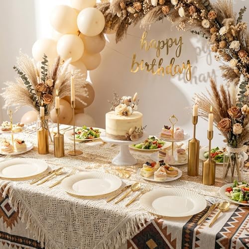 IOOOOO 100Pcs 10" Ivory Plastic Dinner Plates, Heavy Duty Disposable Plates - Image 4