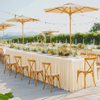 Light Champagne Polyester Table Clothes for 6 Foot Rectangle Tables, Wrinkle Free Fitted Table Cover 6ft Stretch Tablecloths with Skirt for Parties Weddings Birthday Banquet Baby Shower - Image 5
