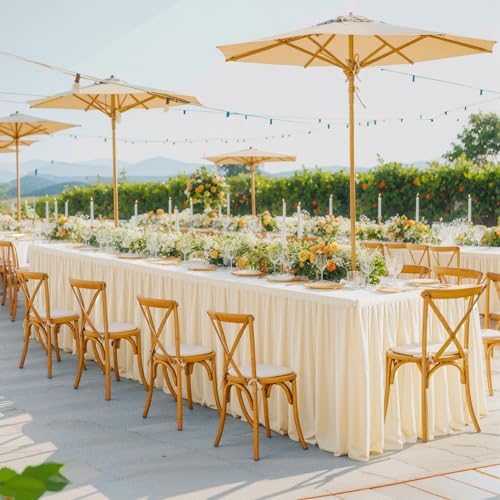 Light Champagne Polyester Table Clothes for 6 Foot Rectangle Tables, Wrinkle Free Fitted Table Cover 6ft Stretch Tablecloths with Skirt for Parties Weddings Birthday Banquet Baby Shower - Image 5
