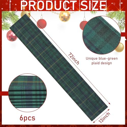6 Pcs 72 x 13'' Christmas Table Runner, Green and Blue - Image 2