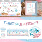 Fishhe or Fishshe Gender Reveal Decorations, Girl or Boy Themed Party Balloon Arch Kit Supplies Includes Balloon Boxes Banner Sash Badge Backdrop Tablecloth Toppers Poster Marker 152 PCs - Image 4