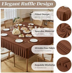 Wish Care 2 Pack Brown Spandex Tablecloths for 60x60 Inch Square Tables, Stretch Fitted Table Clothes with Pleated Ruffle Skirt for 60” Table, Wrinkle Free and Elastic, for Party Kitchen Home Dining - Image 5