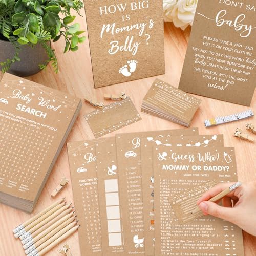 Funnymoom 426 Piece Kraft Baby Shower Games Set 8 Games for 50 Guests - Image 2