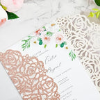 ponatia 25PCS 5.12 x 7.1'' Rose Gold Glitter Wedding Invitations Cards Laser Cut Hollow Rose With Envelopes, Printable Paper with Ribbons for Wedding Bridal Shower Engagement Sweet 16 Birthday - Image 5