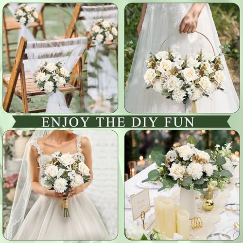 White Peonies Artificial Flowers 12 Bundles Silk Mum Roses - Image 5