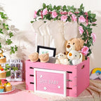 Barydat Wooden Baby Shower Crate Closet Baskets for Baby Shower, Pink - Image 6