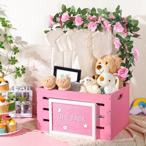 Barydat Wooden Baby Shower Crate Closet Baskets for Baby Shower, Pink - Image 6