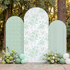 SiliFine Set of 3 Sage Green Arch Cover 4ft 5ft 6ft Chinoiserie Floral Stretchy Backdrop Covers Gingham Striped Backdrop Cover for Wedding Birthday Party Bridal Shower Baby Shower Celebration - Image 5