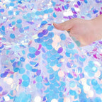 QueenDream Iridescent White Tablecloth Sequin Fabric: 51x47 Inch Payette Glitter Table Cloth for Little Mermaid Birthday Decorations by QueenDream