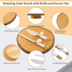 11.5"-12.5" Wood Cake Stand with Cake Cutting Set (Knife and Server) - Rustic Wooden Cake Holder for Decorating, Party, Wedding, Baby Showers, Reception, Event - Ideal Baking Gift & Home Decor - Image 4