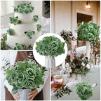 100 Pcs Artificial Foam Rose Flower Faux Bouquet Wedding Fake Rose Gift for Mother's Day Women DIY Bridal Shower Party Table Birthday Home Spring Decor (Elf Green) - Image 6