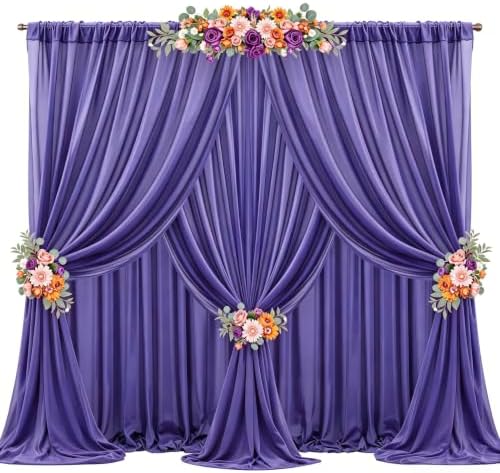30ft x 10ft Purple Backdrop Curtains, Wrinkle-Free Sheer Chiffon Fabric Photo Backdrop Drapes for Wedding Arch Party Ceremony Stage Photography Decorations by WishCare