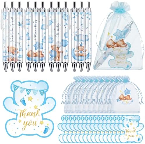Chuangdi 50 Sets Baby Shower Favors Gifts for Guests Includes 50 Pcs Ballpoint Pens, Thank You Cards and Organza Bags(Blue Bear) by CelebrateEveryMoment