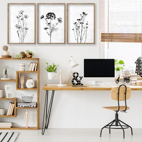 flowtorely Flower Plant Wall Art Decor 16"x11" Set of 3 Black And White - Image 5