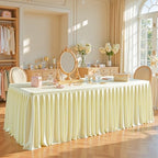 Champagne Satin Tablecloths Rectangle 4FT, Glitter Fitted Stretch Table Covers Wrinkle-Resistant Floor Length Shimmer Pleated Table Skirt for Weddings Parties Baby Shower Banquets Vendor Events - Image 4