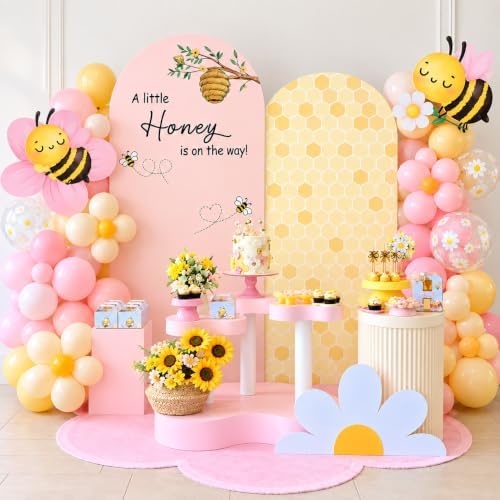 Honey Bee Arch Backdrop Cover Set of 2 BeeTheme Baby Shower Spandex Arch Covers for Gender Reveal Baptism Birthday Party Decoration (Pink,6FT & 5FT) - Image 3