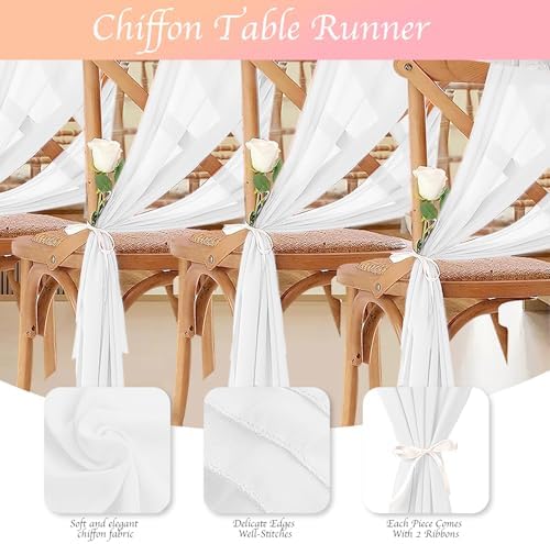 12 Pack White Table Runner 10ft Romantic Chiffon Table Runner for Wedding Baby Shower and Birthday Party Cake Table Decorations(120 x 12 in) - Image 3