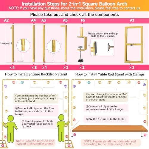 Square Backdrop Stand, Wedding Arch Heavy Duty Adjustable Stand, Over The Table Rod Stand with Clamps, Metal Gold Garden Balloon Frame for Baby Shower Party Decoration - Image 7