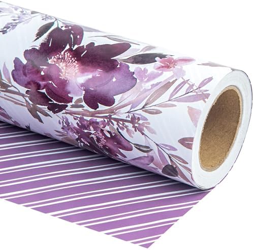 WRAPAHOLIC 30 Inch Jumbo Reversible Floral Wrapping Paper - 30 Inch x 100 Feet Purple Floral Design for Wedding, Birthday, Mothers Day, Baby Shower, Anniversary - Image 2